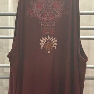 Alya Burgundy Embroidered Sleeveless Tank